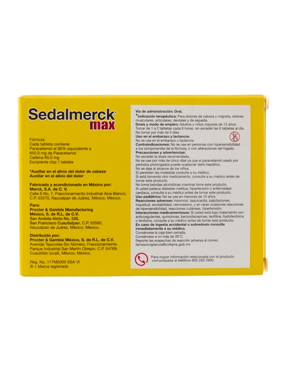 Tabletas para dolor de cabeza y migrañas Sedal max 3