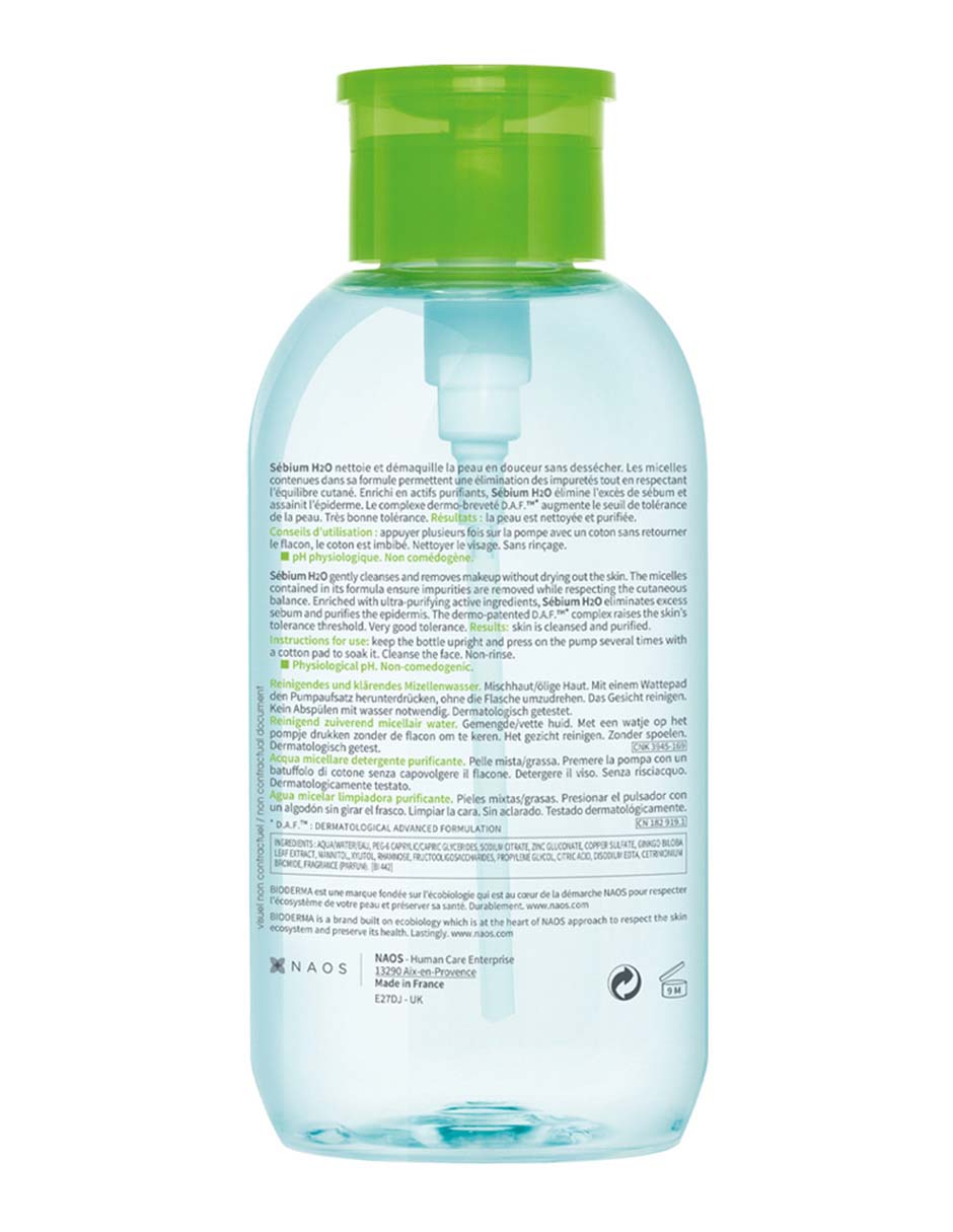 Desmaquillante Sébium H2O 500 ml bomba inversa 3