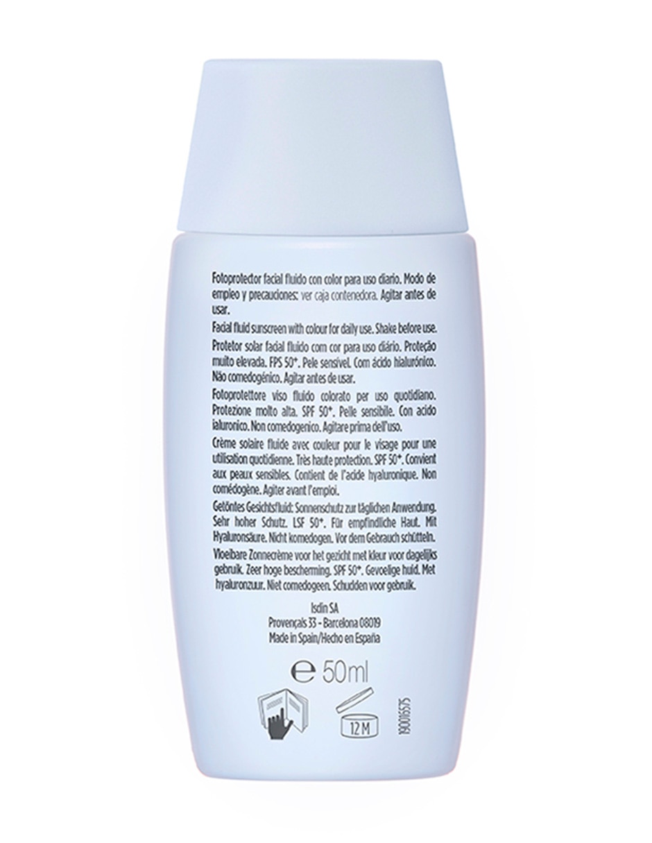 Crema facial recomendada para hidratar de día Fotop. Isdin Fusion Fluid 50+ Color Isdin Fusion Fluid Color todo tipo piel
