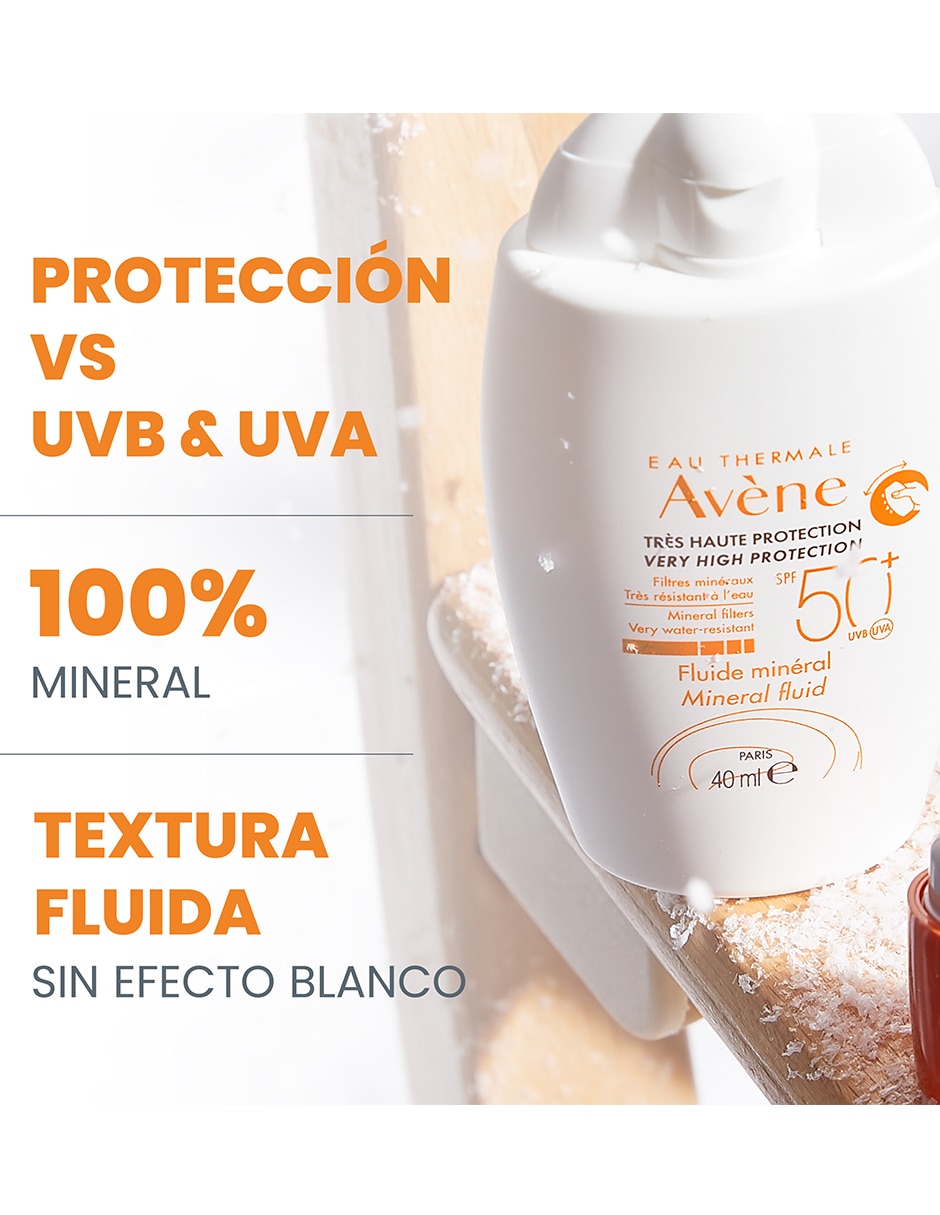 Protector solar FPS 50 fluido mineral spf 50+ Avène eau thermale 40 ml