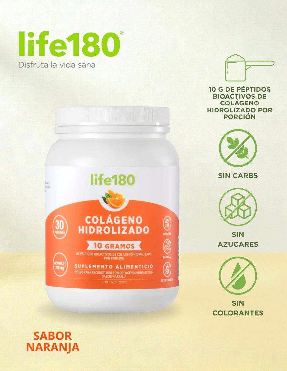 Colágeno hidrolizado Life 180 sabor naranja de 450 g