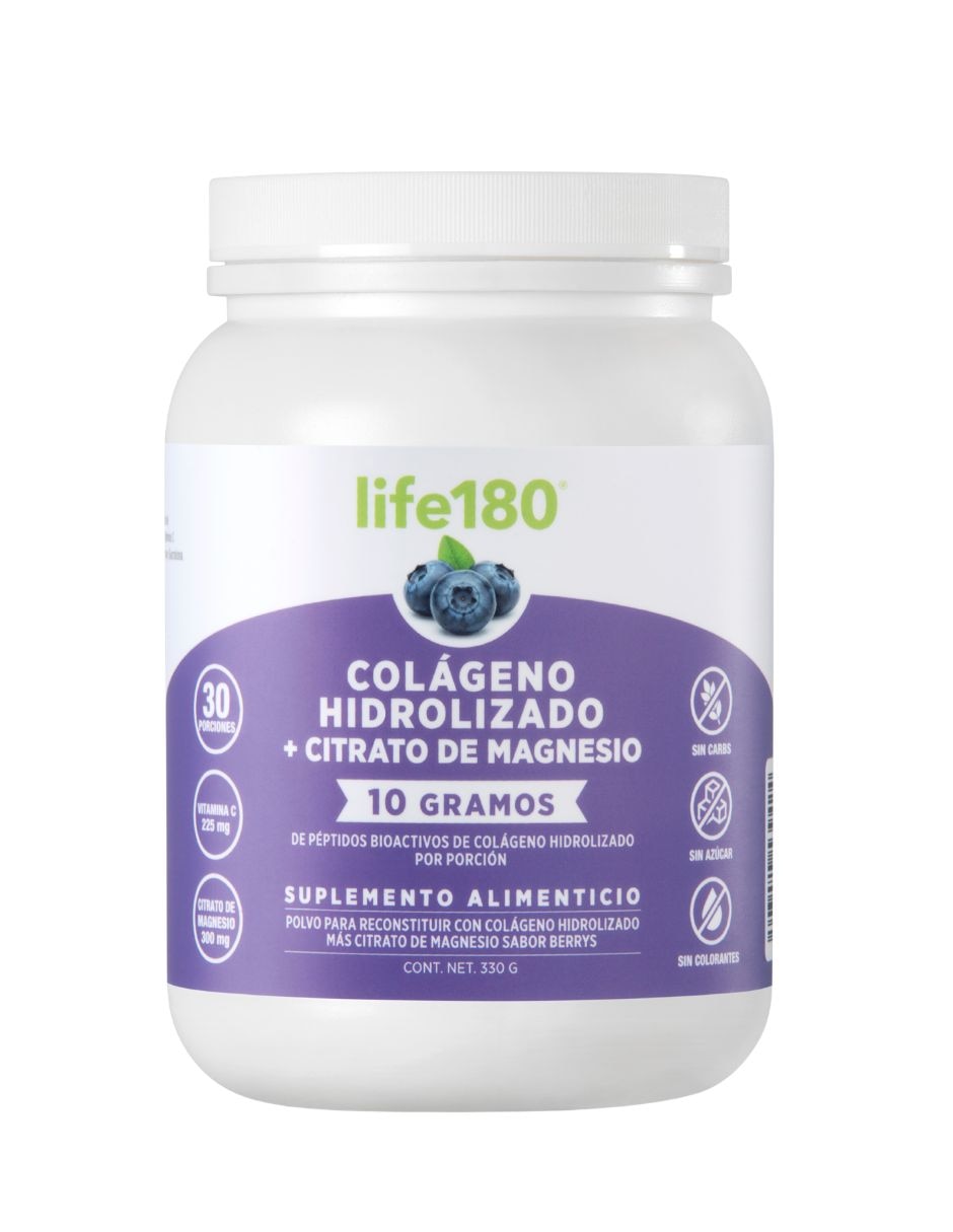 Colágeno hidrolizado Life 180 con citrato de magnesio y vitamina C sabor uva de 330 G