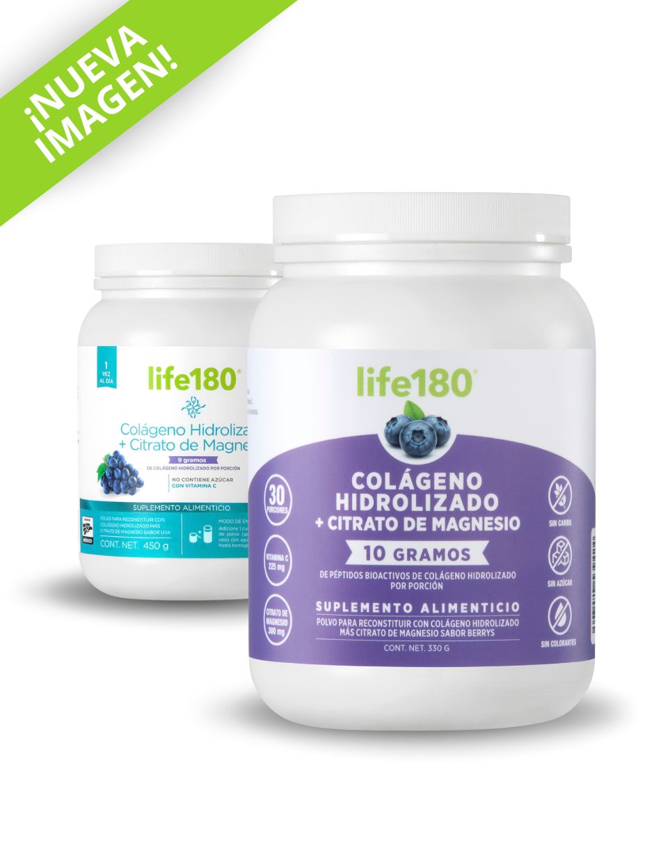 Colágeno hidrolizado Life 180 con citrato de magnesio y vitamina C sabor uva de 330 G