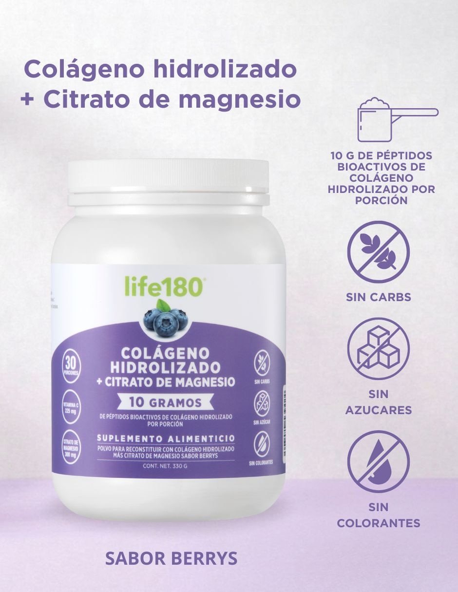 Colágeno hidrolizado Life 180 sabor uva de 450 g