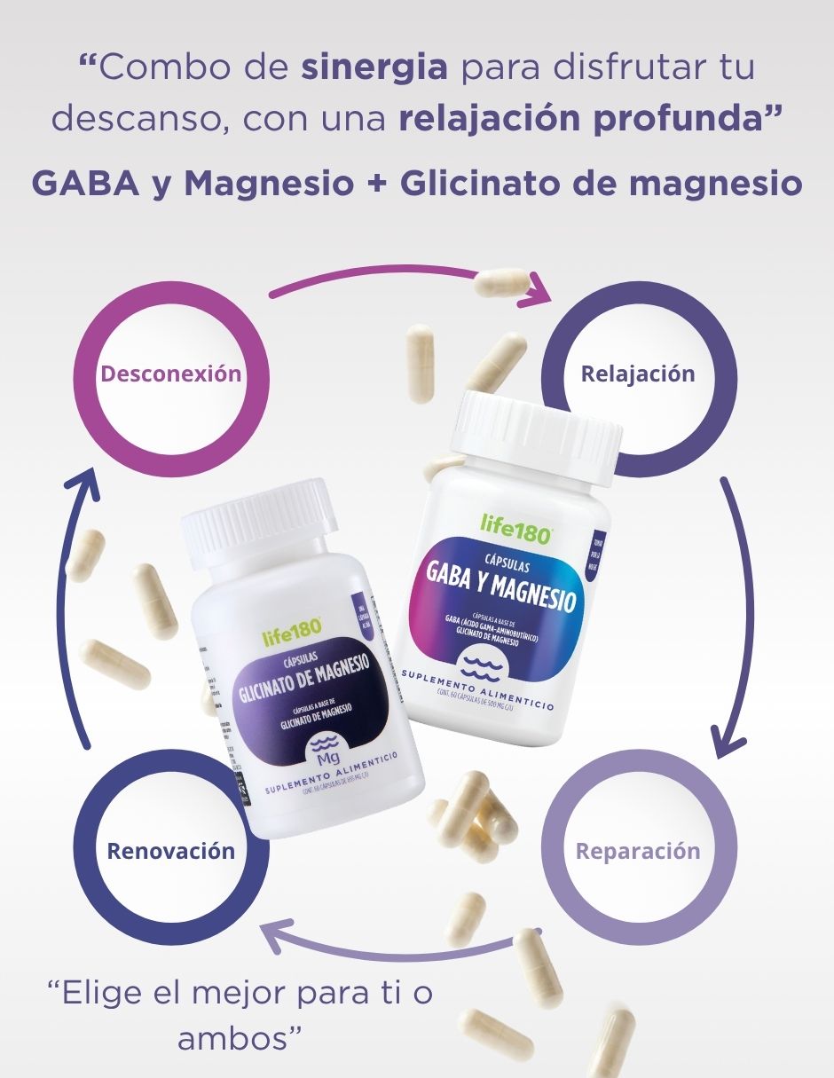 Suplemento alimenticio gaba y magnesio Life 180 de 60 cápsulas