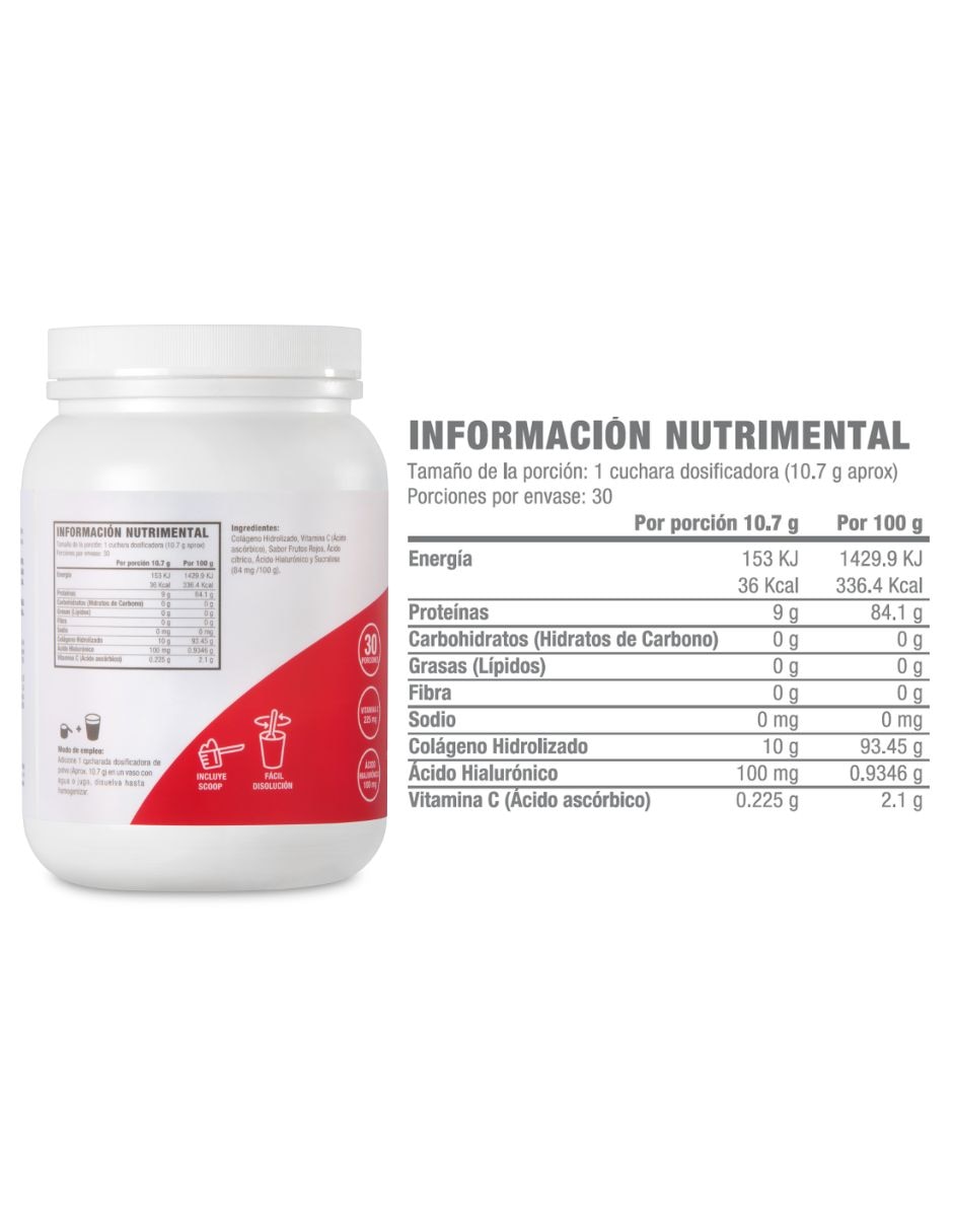 Colágeno hidrolizado + ácido hialurónico sabor frutos rojos de 450 g 7
