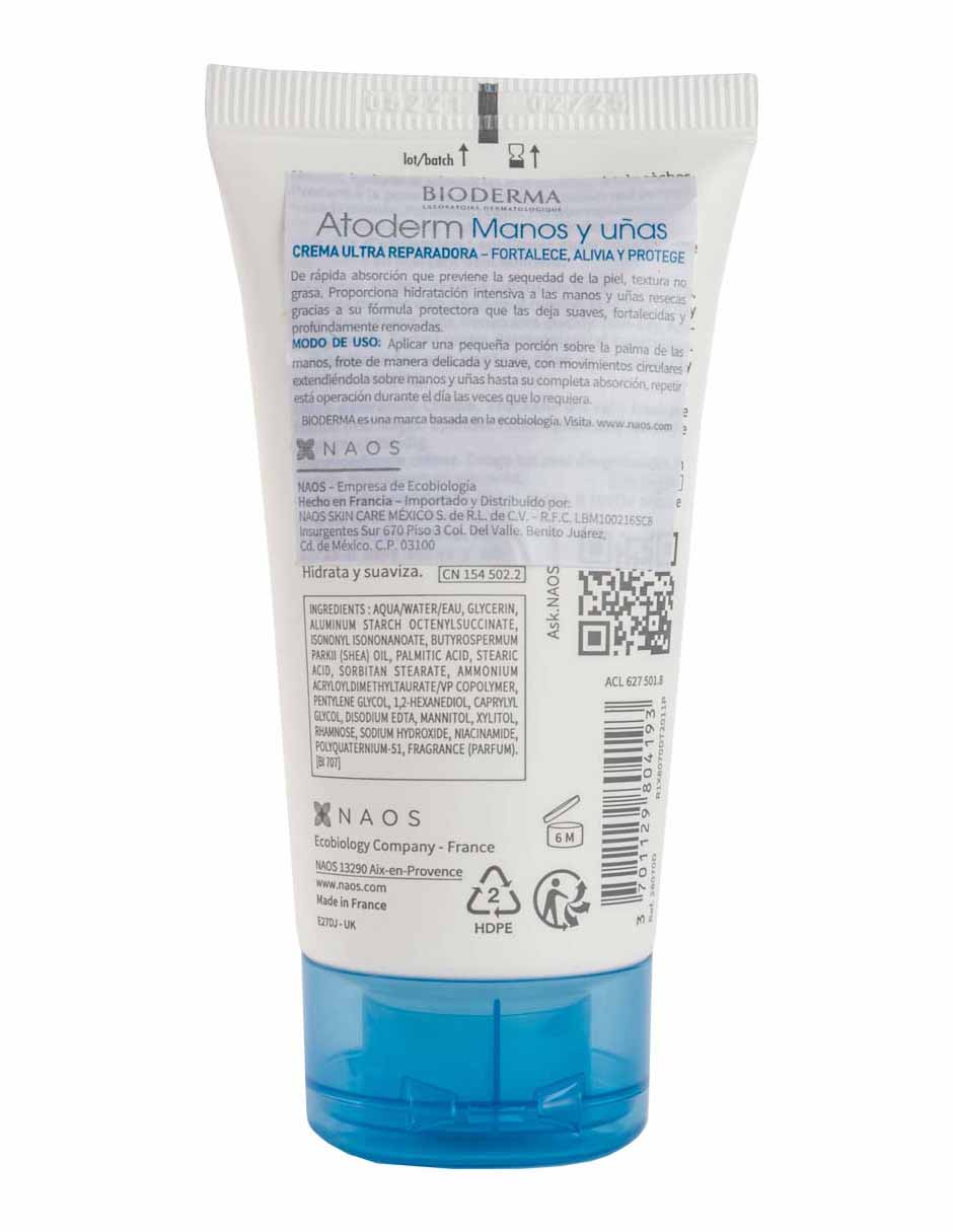 Crema para manos recomendada para hidratar de día y noche Atoderm para todo tipo piel