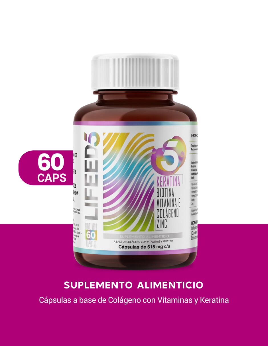 Colágeno Hidrolizado con bIotina, vitamina E, vitamina B5, vitamina D3, zinc, vitamina C y vitamina A de 60 cápsulas 2