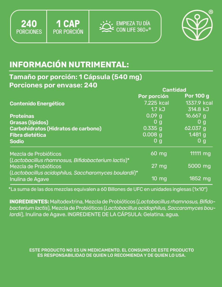 Probióticos Life 360+ 60 Billones de 240 cápsulas Probióticos Life 360+ 60 Billones de 240 cápsulas