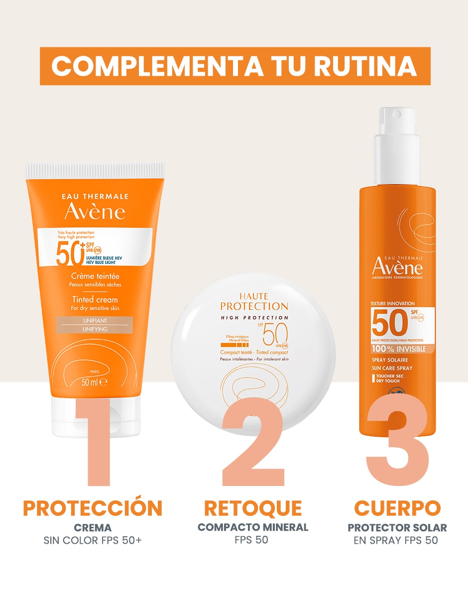 Protector solar FPS 50 crema solar con color Avène Gama Naranja 50 ml