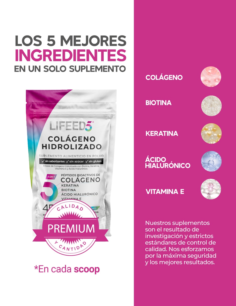 Colágeno Hidrolizado en Polvo + Biotina Keratina Acido Hialurónico Vitamina E 4