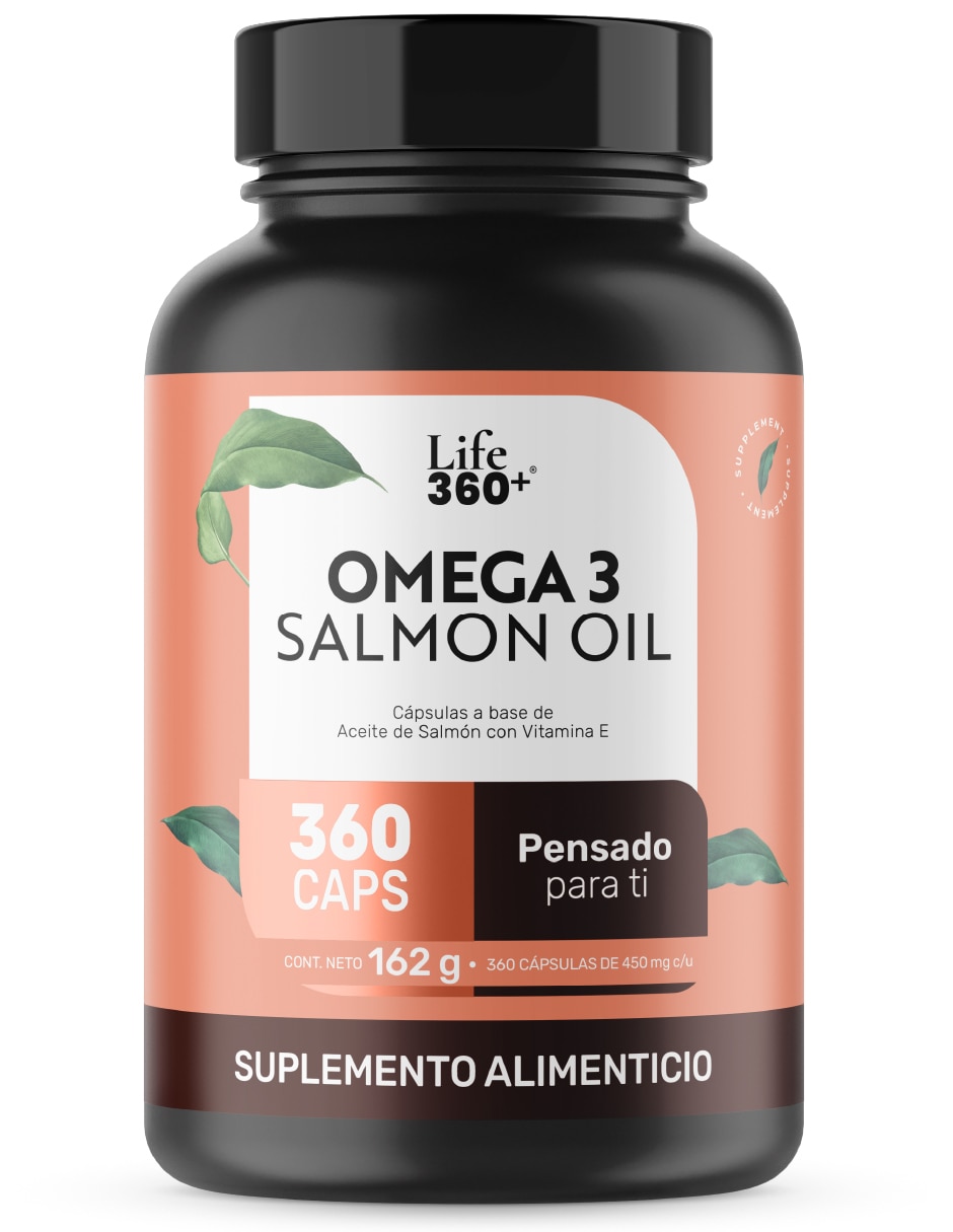 Suplemento alimenticio Life360+ con omega 3, aceite de salmón con DHA y EPA de 360 cápsulas
