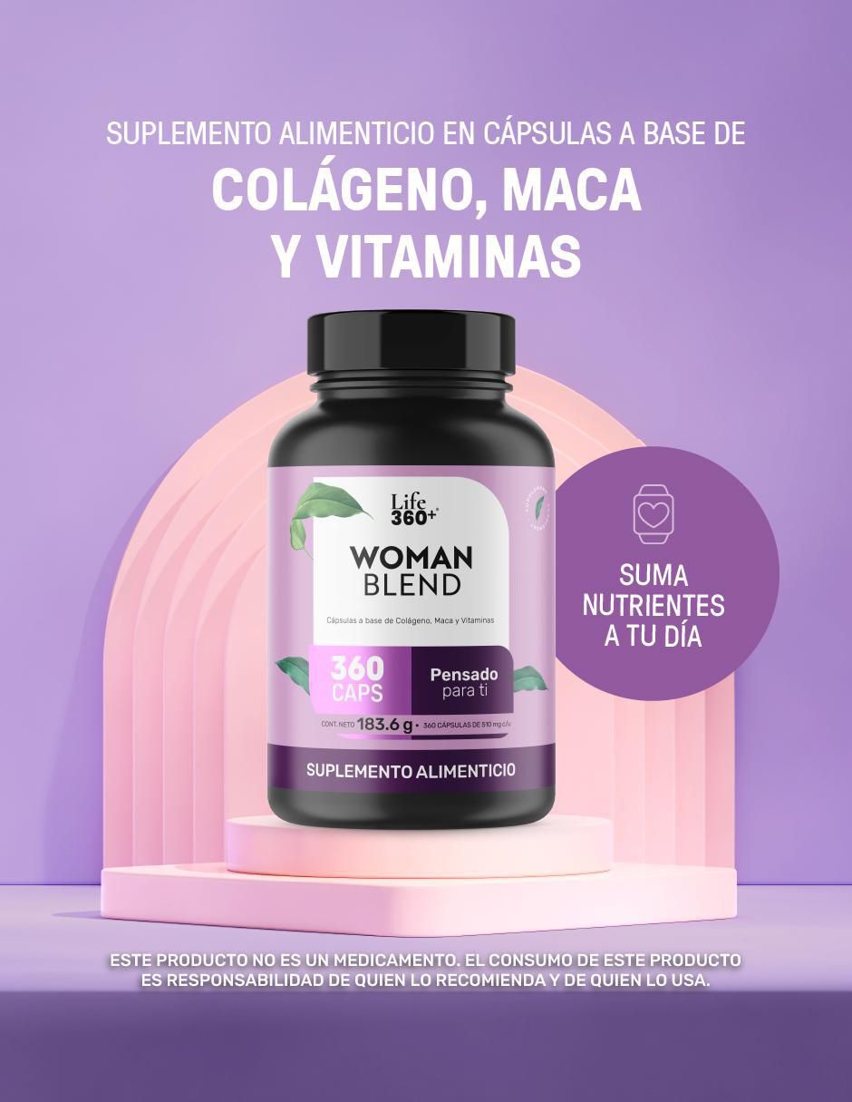 Multivitamínico para mujer con colágeno hidrolizado, biotina, ácido fólico, vitamina a, c, d, b12 y zinc, 360 cápsulas. Vitamina life360+ para mujer