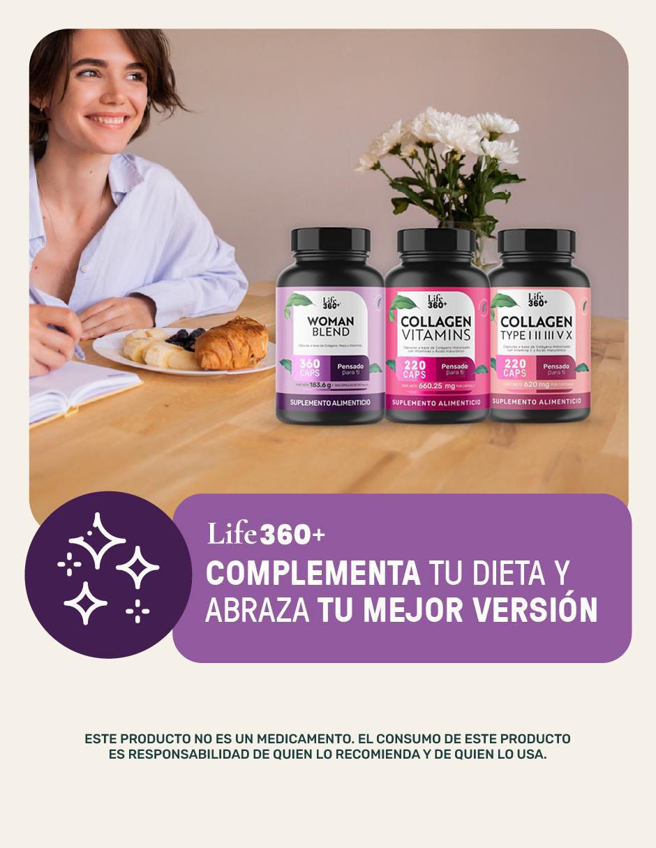 Multivitamínico para mujer con colágeno hidrolizado, biotina, ácido fólico, vitamina a, c, d, b12 y zinc, 360 cápsulas. Vitamina life360+ para mujer