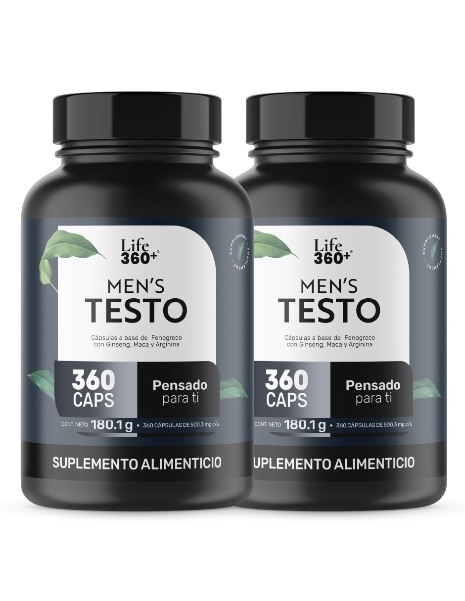 2 Pack Mens Testo Suplemento para Hombre con Fenogreco, Maca, Magnesio, L- arginina y vitaminas de 360 Cápsulas de 2 pzas 2 Pack Mens Testo Suplemento para Hombre con Fenogreco, Maca, Magnesio, L- arginina y vitaminas de 360 Cápsulas de 2 pzas