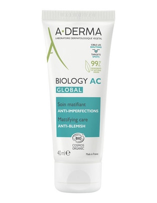 Crema para rostro y labios recomendada para acné día y noche Aderma Biology para piel grasa