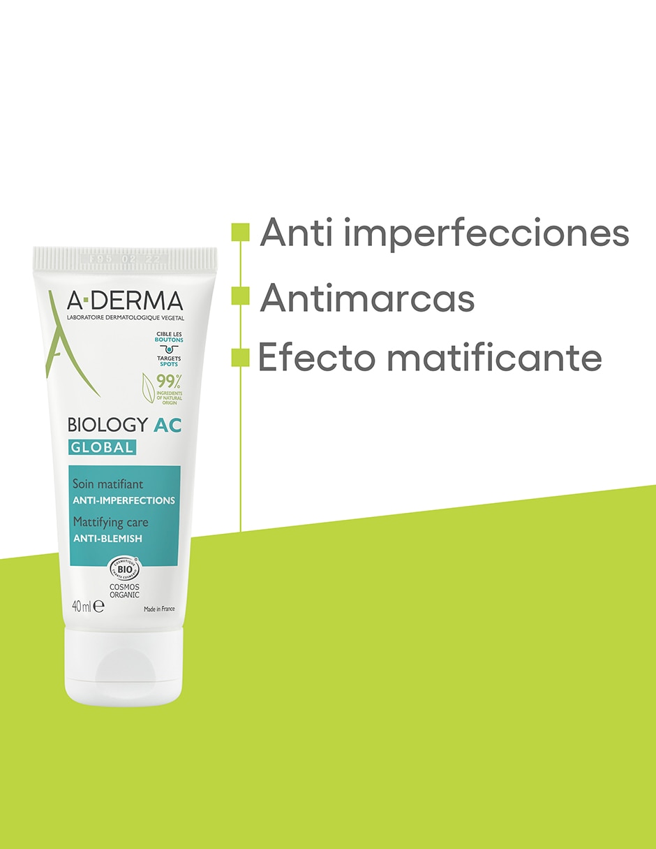 Crema para rostro y labios recomendada para acné día y noche Aderma Biology para piel grasa