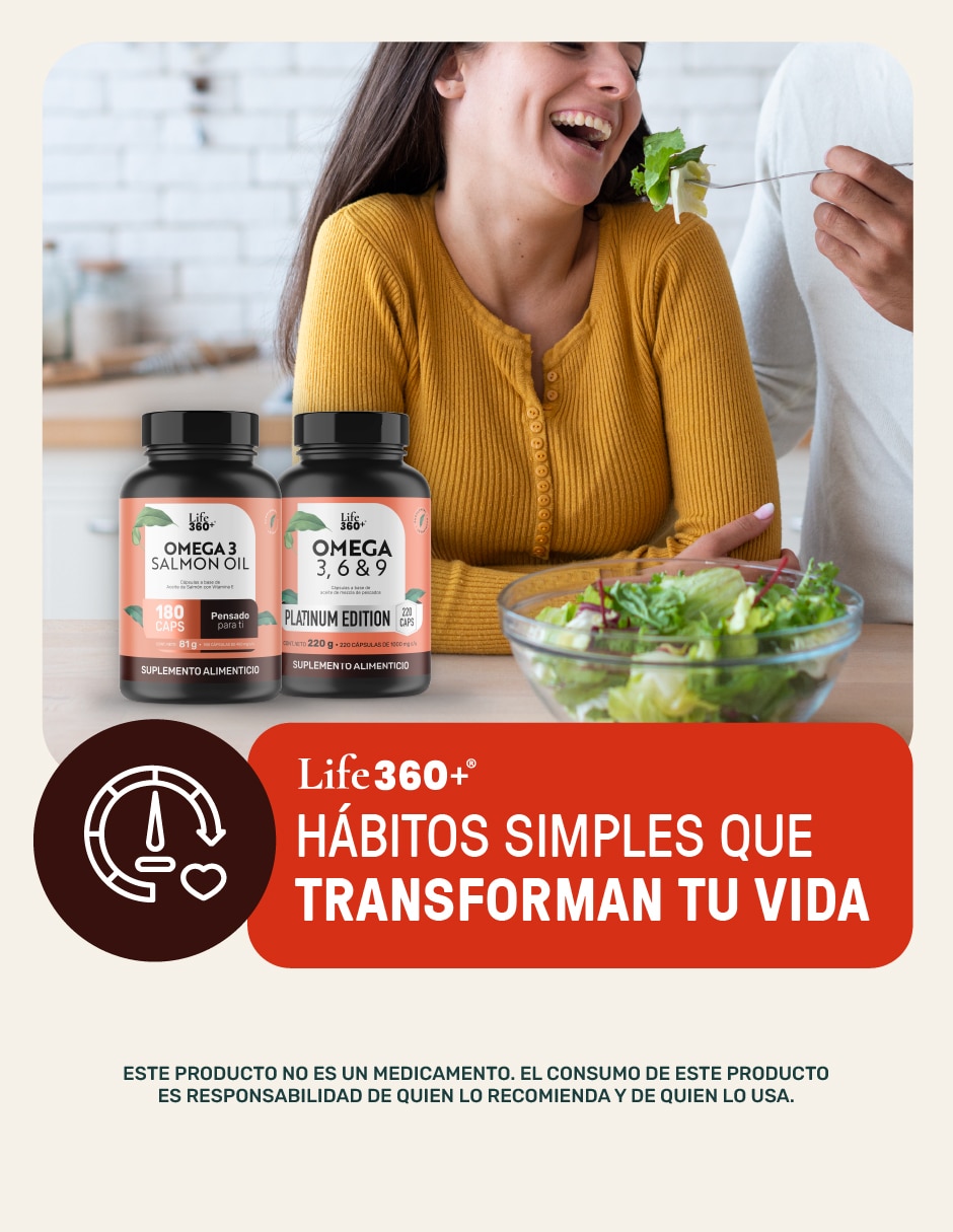 Suplemento alimenticio con omega 3, aceite de salmón con DHA y EPA de 180 cápsulas Life360+