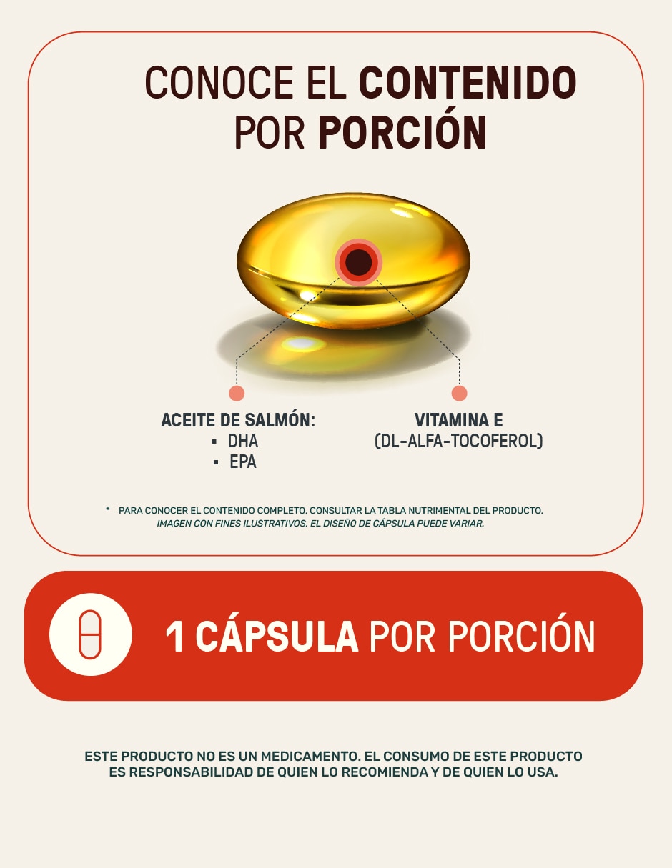 Suplemento alimenticio con omega 3, aceite de salmón con DHA y EPA de 180 cápsulas Life360+
