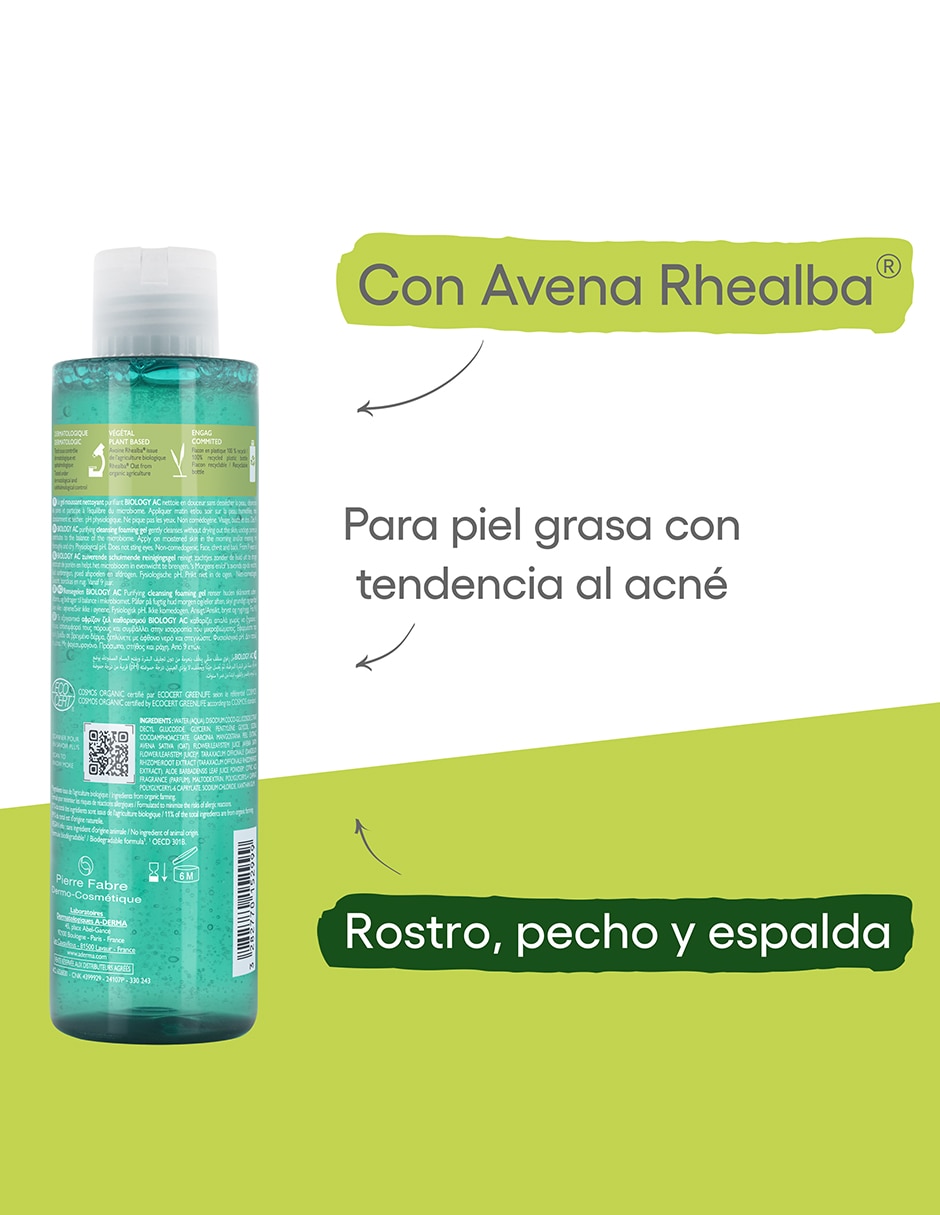Gel para rostro limpiador aderma biology ac gel limpiador purificante para piel con tendencia acnéica 200 ml aderma aderma biology
