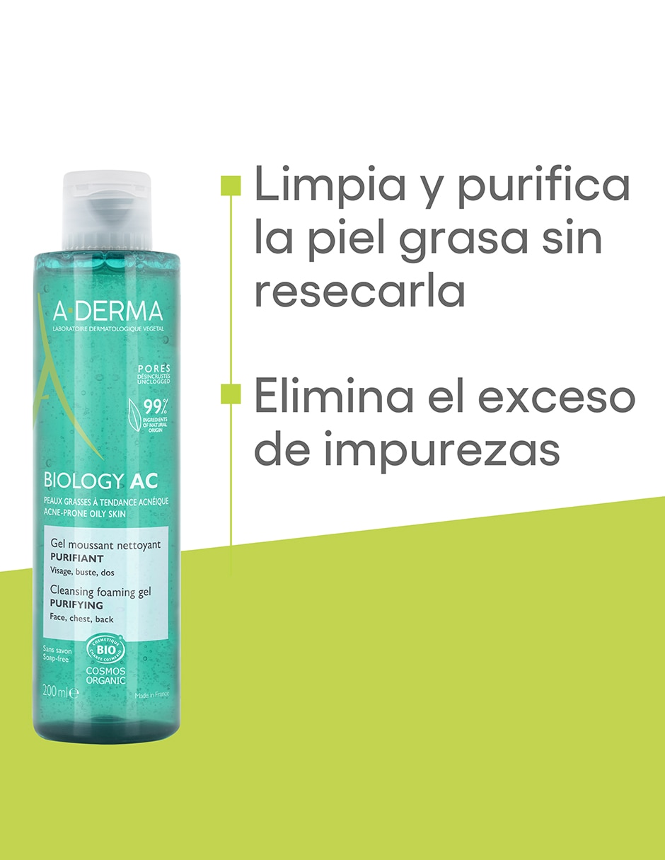 Gel para rostro limpiador aderma biology ac gel limpiador purificante para piel con tendencia acnéica 200 ml aderma aderma biology