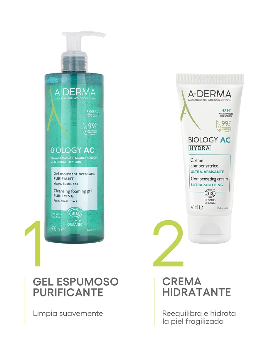 Gel para rostro limpiador gel limpiador 400 ml, piel grasa con tendencia acnéica Aderma Biology ac 11