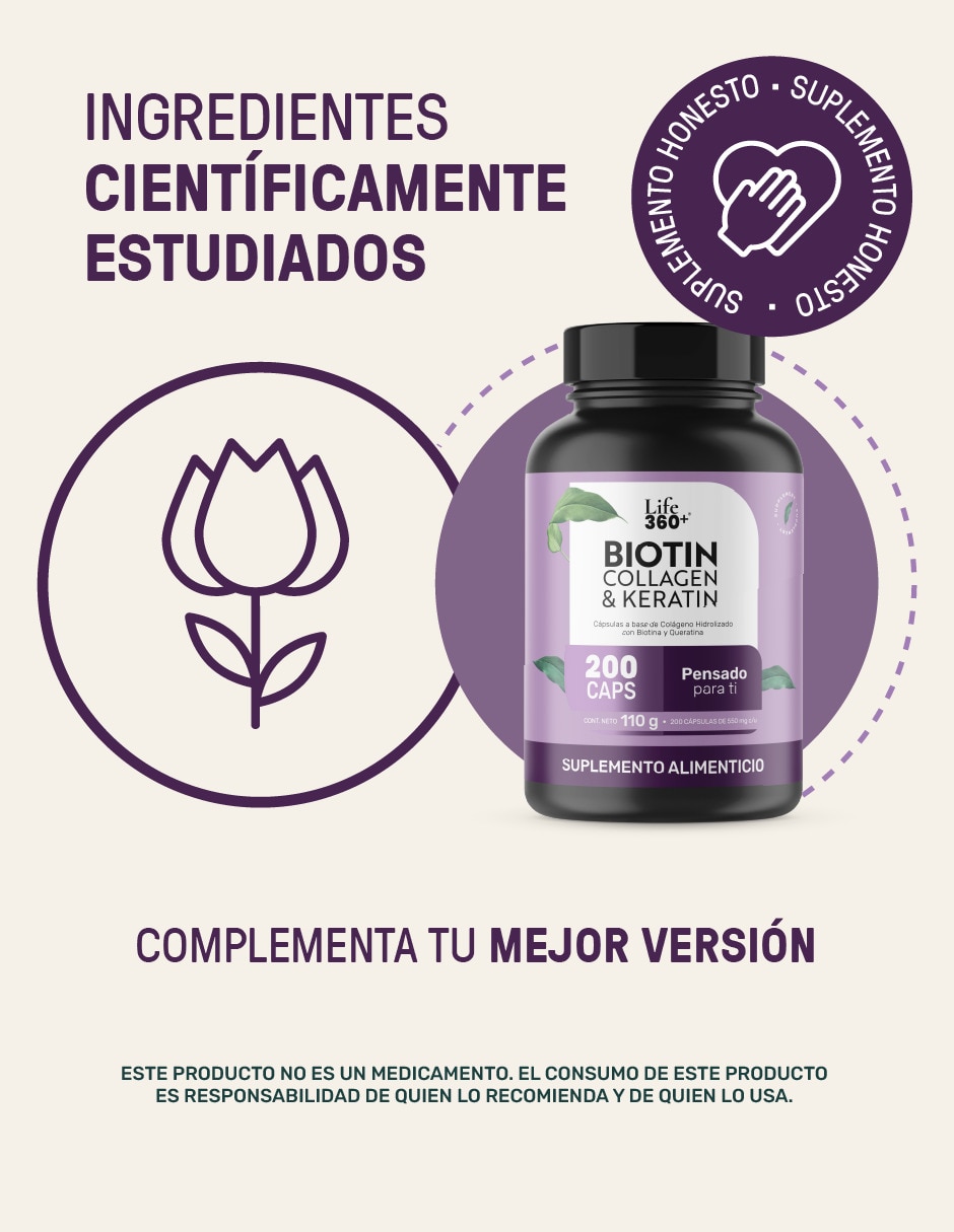 Biotina Keratina Colágeno Hidrolizado Life360+