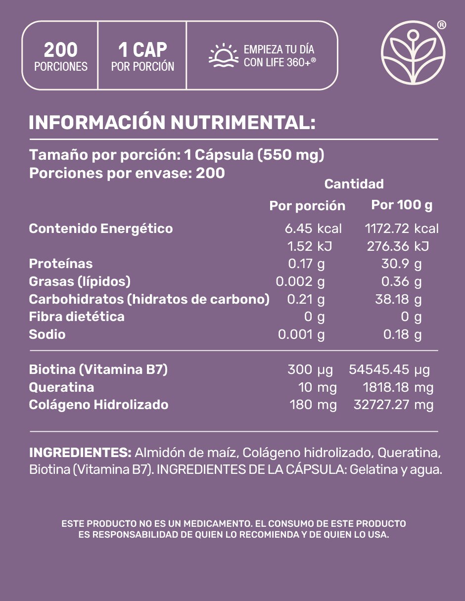 Biotina Keratina Colágeno Hidrolizado de 200 cápsulas 6