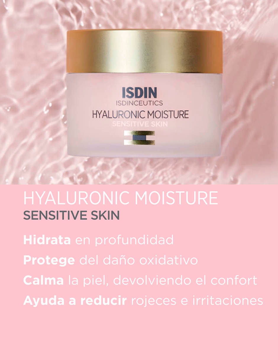 Crema para rostro y labios recomendada para hidratar día y noche ceutics Hyaluronic Moisture Sensitive Isdin Isdinceutics para piel sensible 5