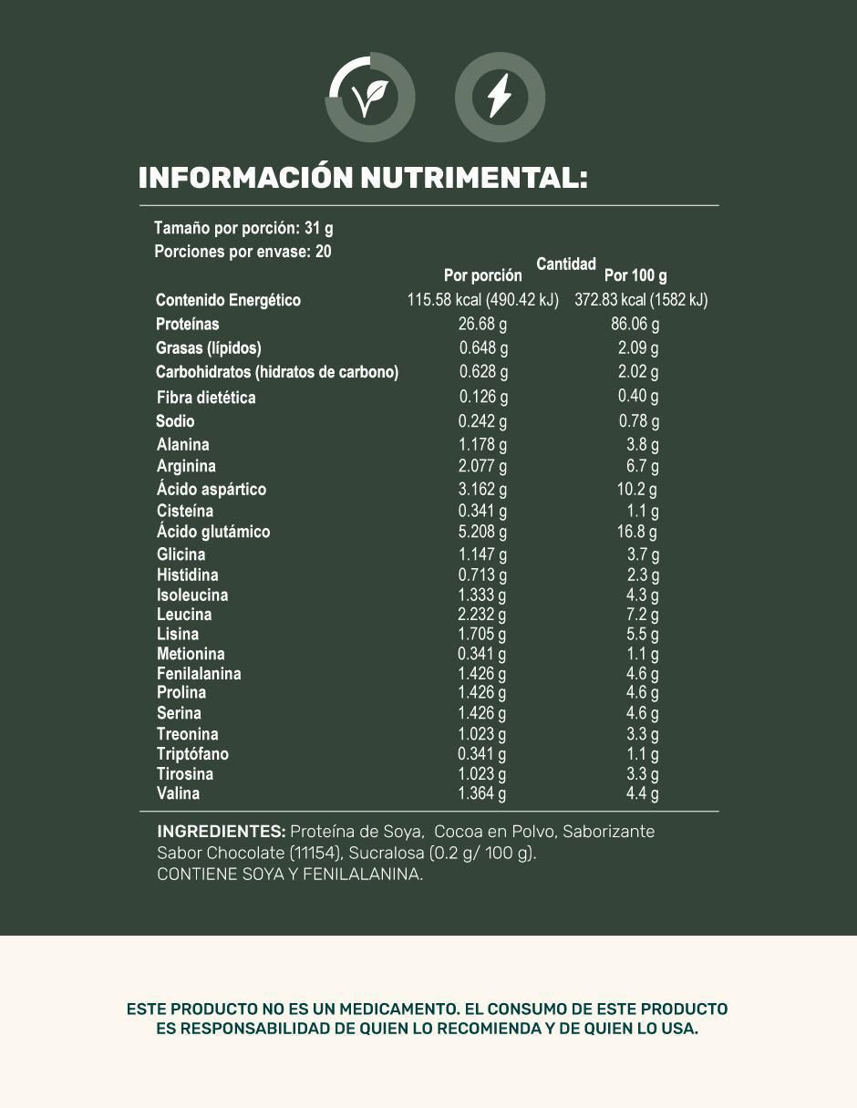 Proteína Vegana de Soya scoop Dosificador incluído sabor chocolate 2
