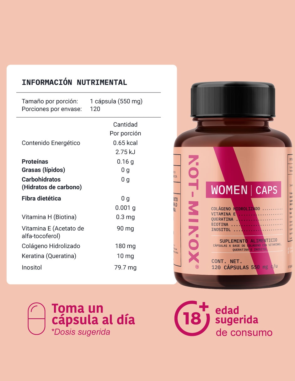 Cápsulas para crecimiento de cabello Biotina + Colágeno + Vitamina E + Queratina + Inositol 7