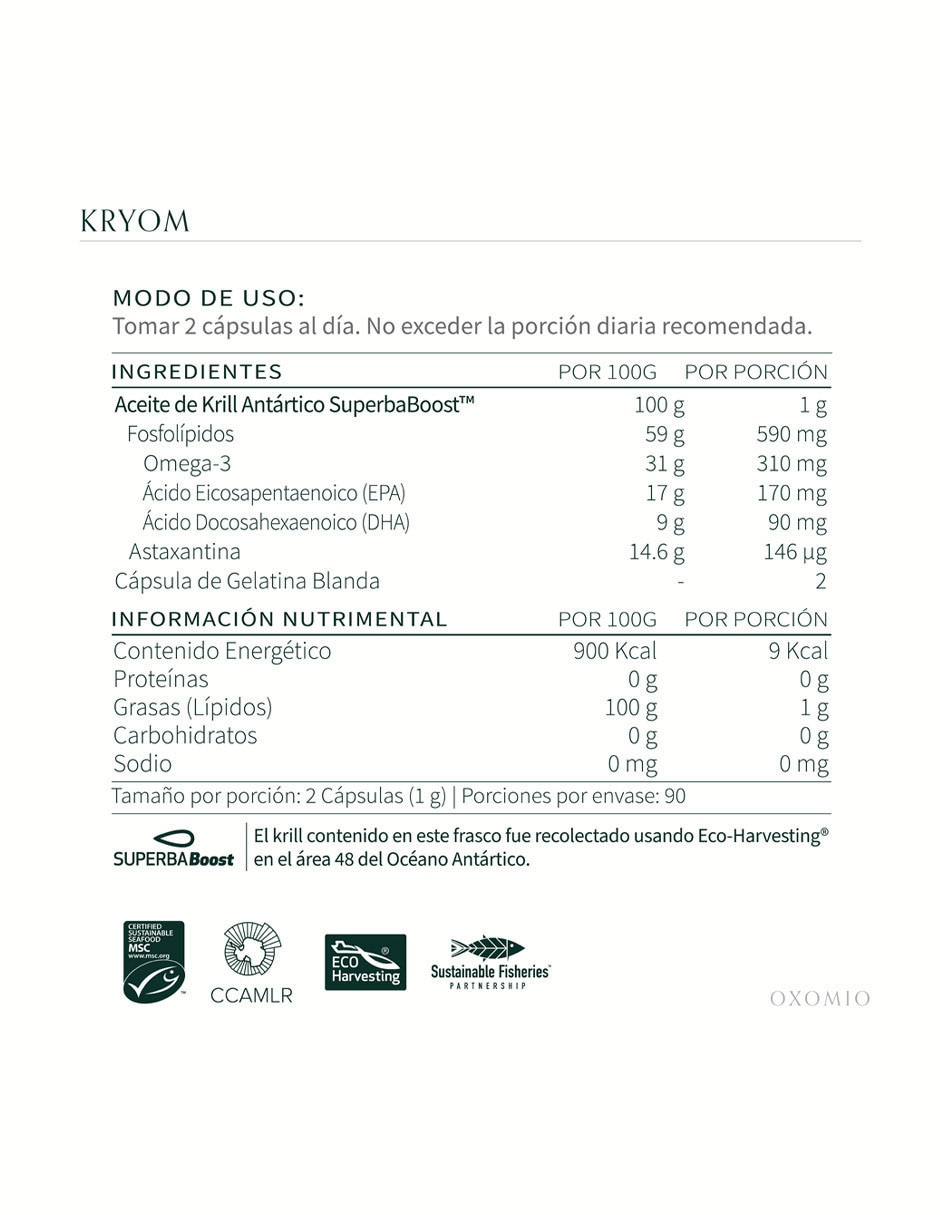 Kryom Oxomio con omega 3, aceite de salmón, dha y epa de 180 cápsulas