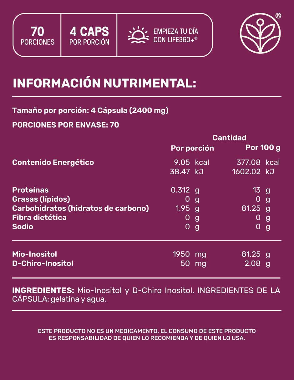 Myo & d-chiro inositol de 280 cápsulas life360+ "con" myo-inositol y d-chiro inositol "sabor" sin sabor "de" sin tamaño 5