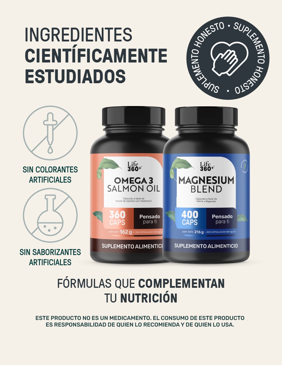 Set de suplementos omega 3 salmon oil + magnesium mix 4 tipos de magnesio Life360+