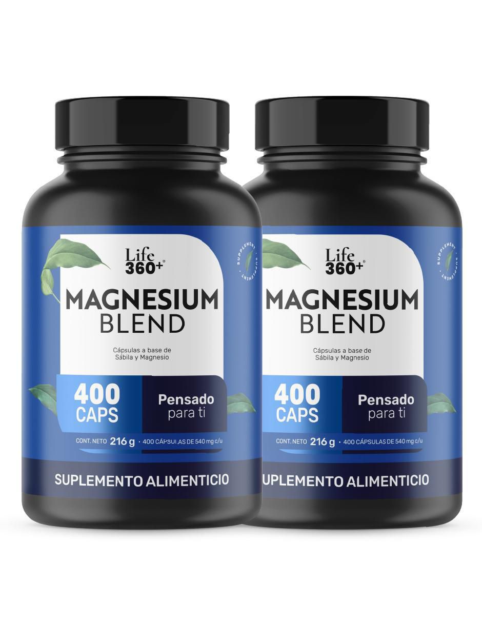 Set de suplementos alimenticios 2pack magnesium mix 4 tipos de magnesio, citrato, glicinato, gluconato y óxido de magnesio con 400 cápsulas. Life360+