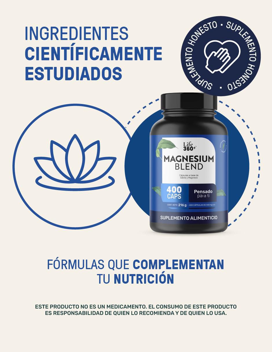 Set de suplementos alimenticios 2pack magnesium mix 4 tipos de magnesio, citrato, glicinato, gluconato y óxido de magnesio con 400 cápsulas. Life360+
