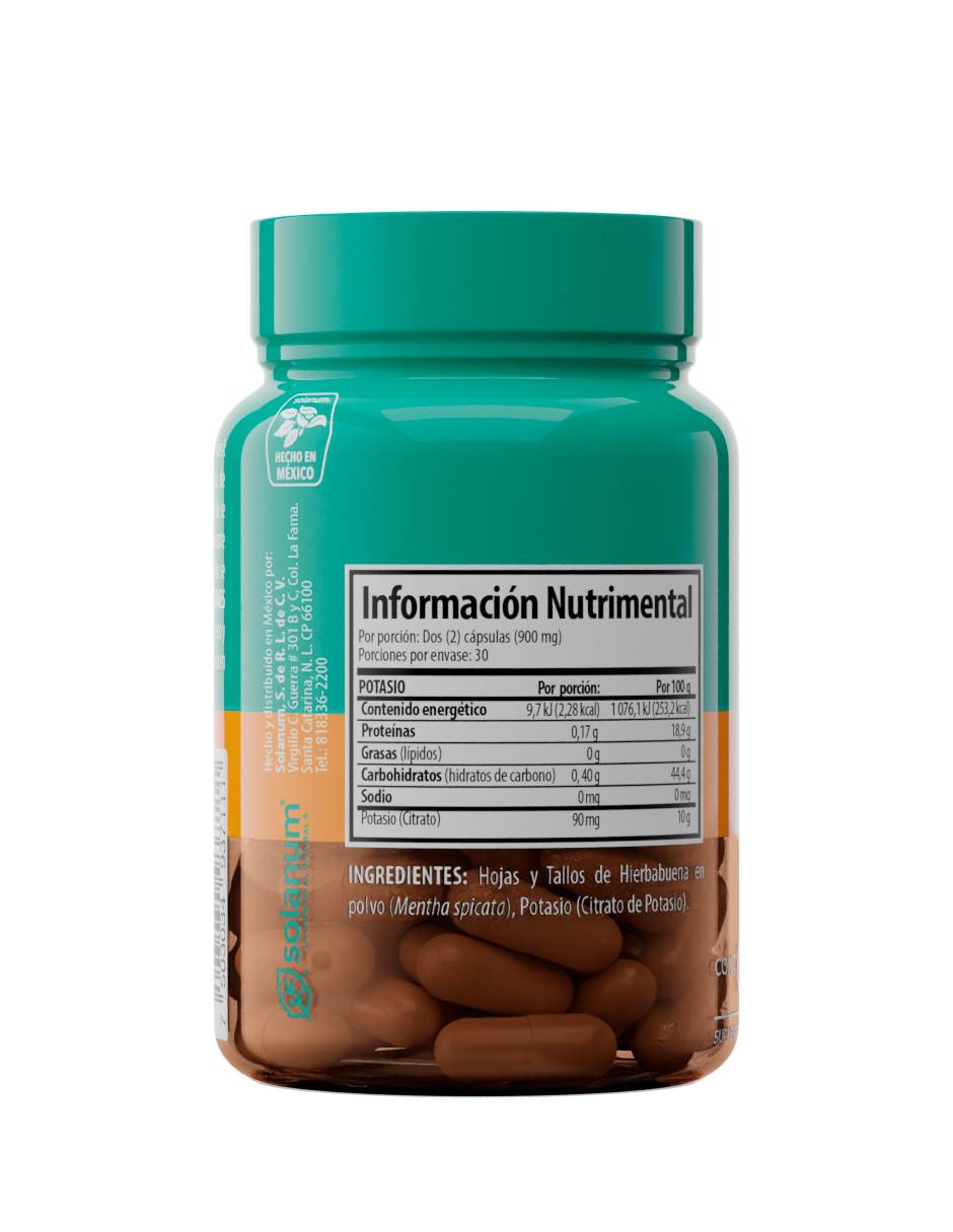 Suplemento alimenticio potasio + mentha spicata Solanum cápsulas unisex