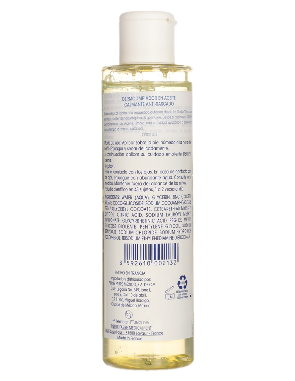 Limpiadores rostro y cuerpo Dexeryl Aceite de Ducha 200 ml, Piel Seca y Atópica, pH Fisiológico Pierre Fabre para calmar la piel