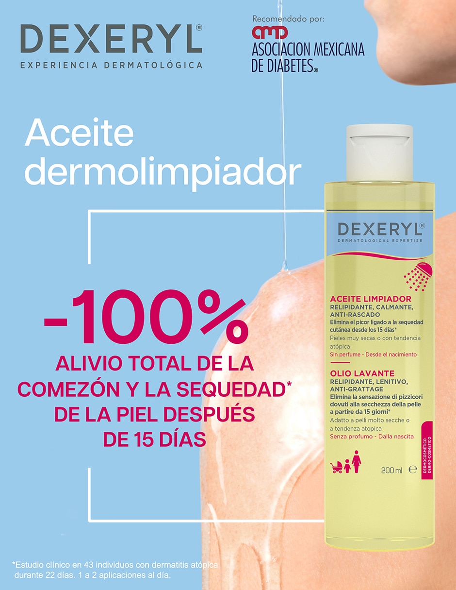 Limpiadores rostro y cuerpo Dexeryl Aceite de Ducha 200 ml, Piel Seca y Atópica, pH Fisiológico Pierre Fabre para calmar la piel