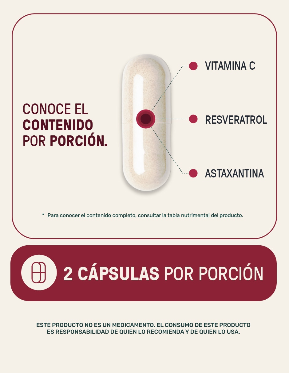 Resveratrol, Astaxantina y Vitamina C Life 360+ Antioxidante de 1024 mg por porción.