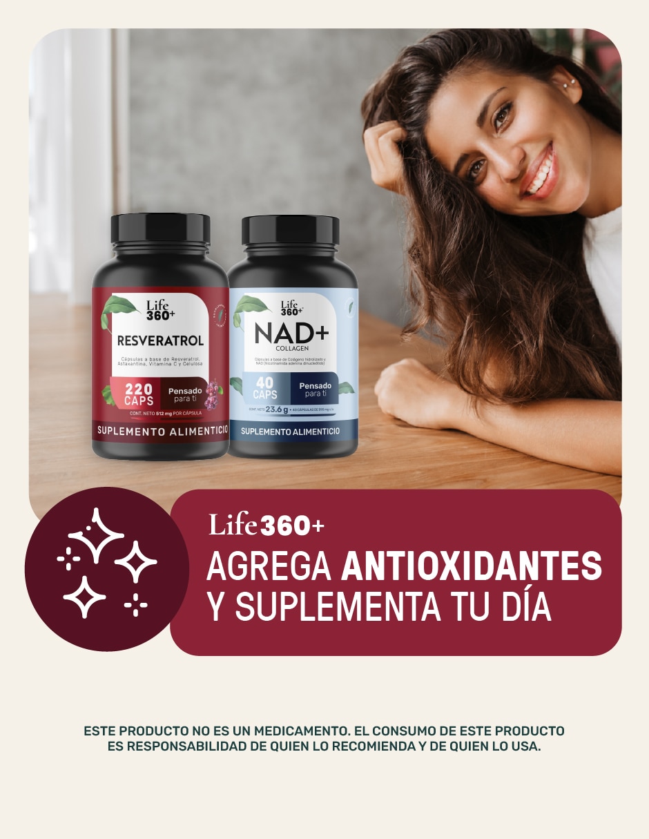 Resveratrol, Astaxantina y Vitamina C Life 360+ Antioxidante de 1024 mg por porción.
