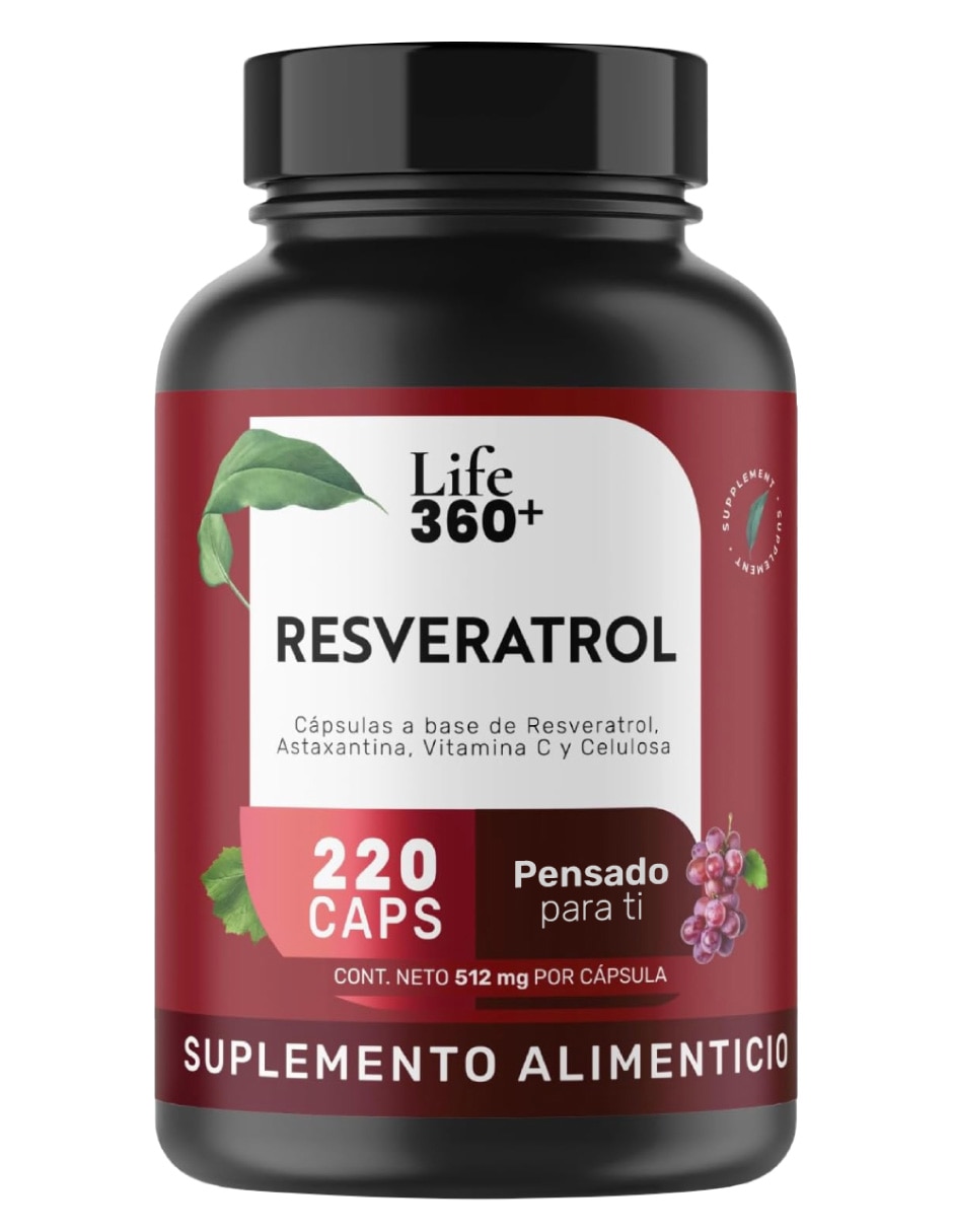 Resveratrol, Astaxantina y Vitamina C Life 360+ Antioxidante de 1024 mg por porción.