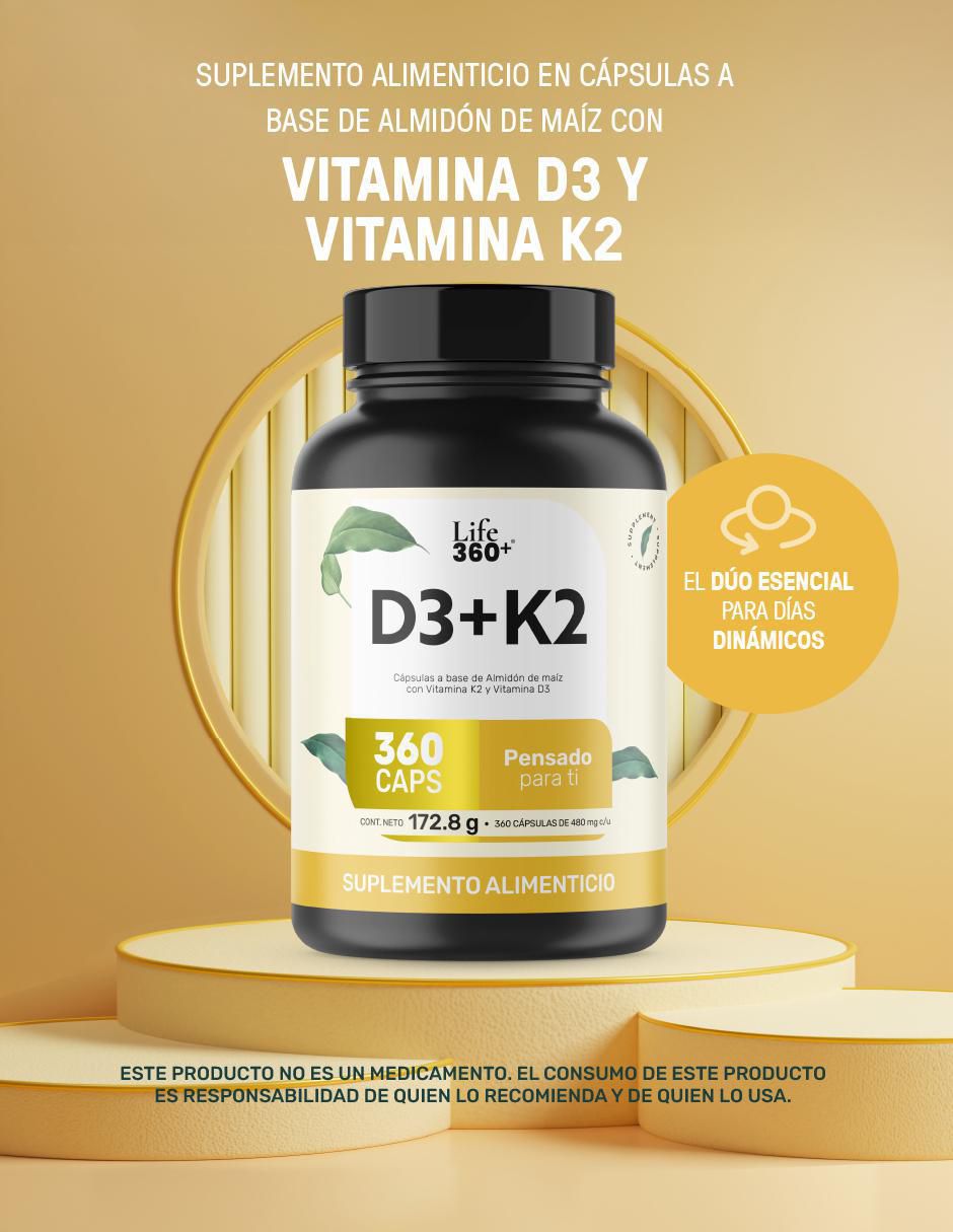 K2D3 con vitamina K2 y vitamina D3 de 360 cápsulas 2