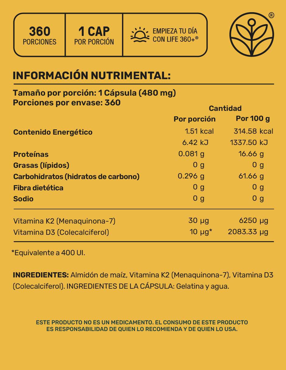 K2D3 con vitamina K2 y vitamina D3 de 360 cápsulas 5