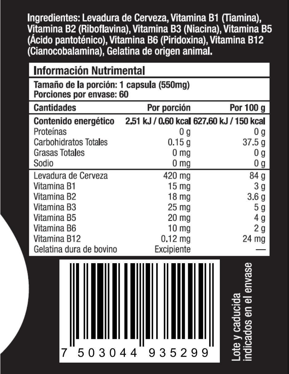 Complejo B con complejo B con vitamina B3 sabor natural de 60 cápsulas 2