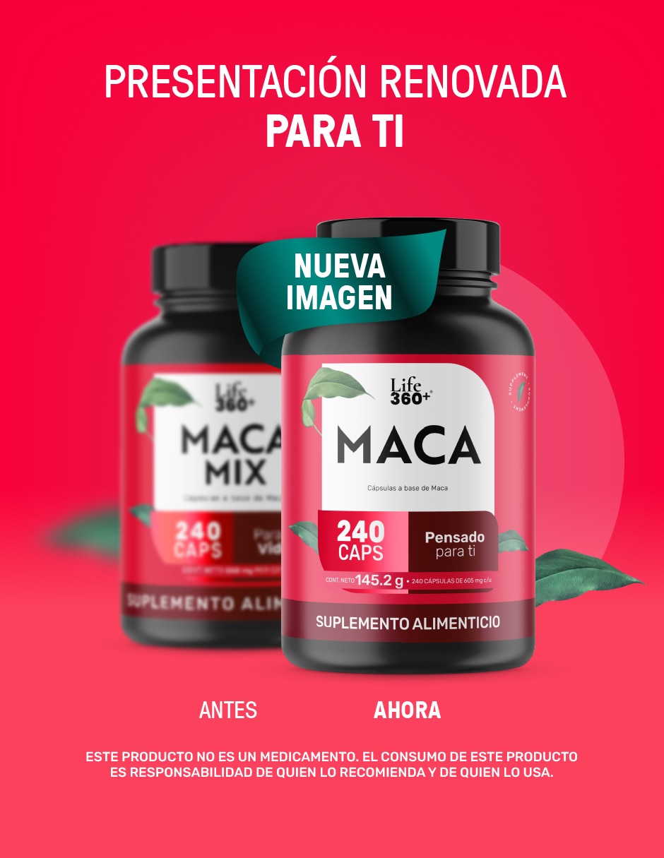 Maca: maca (negra, amarilla, roja) life 360+ 240 cápsulas "con" maca "sabor" sin sabor "de" sin tamaño 4