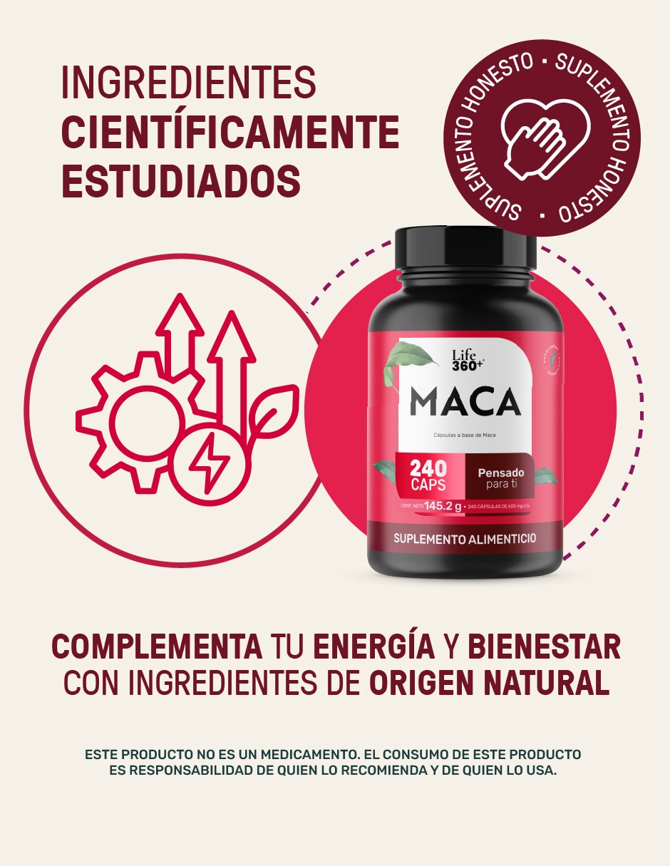 Maca: maca (negra, amarilla, roja) life 360+ 240 cápsulas "con" maca "sabor" sin sabor "de" sin tamaño 7