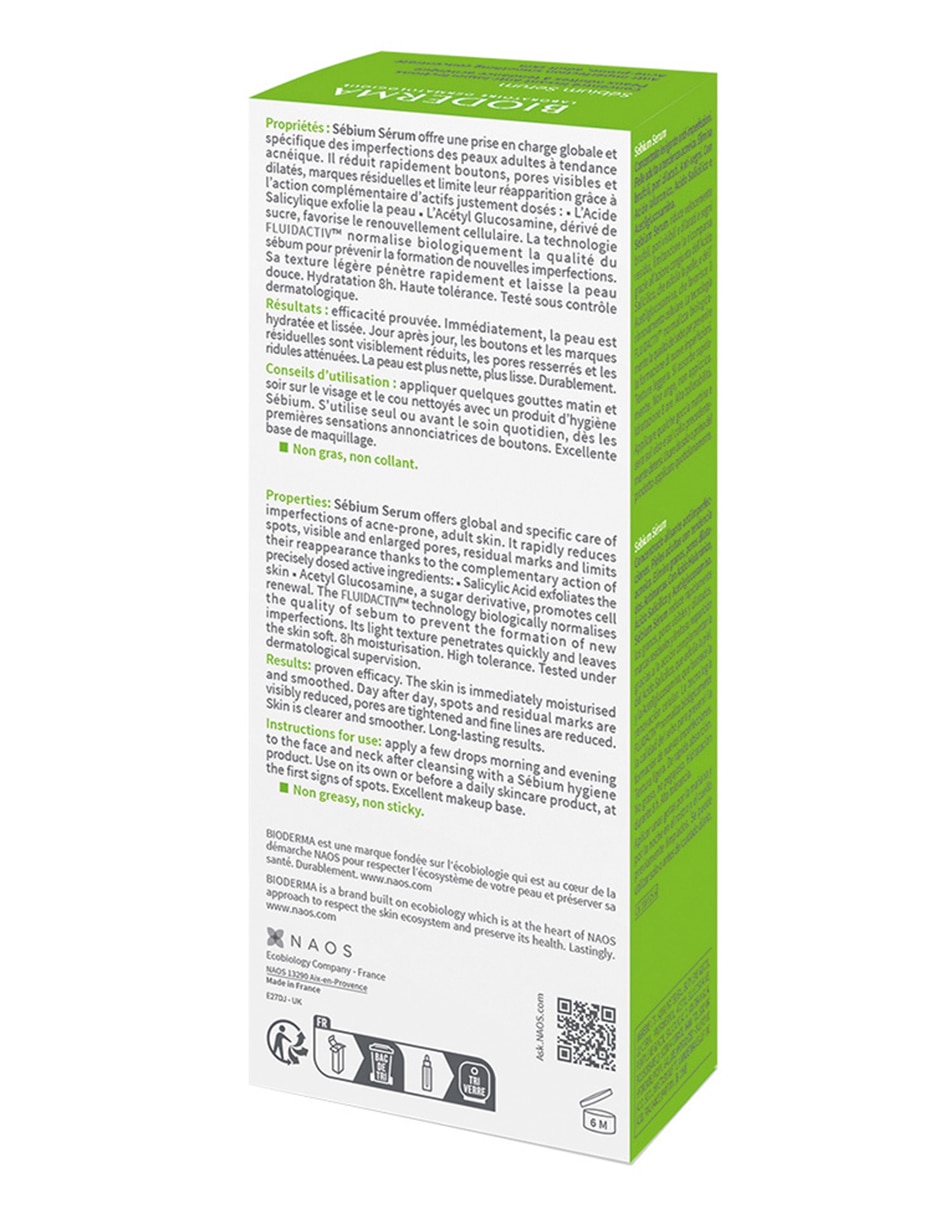 Sérum antiacné facial Bioderma Sébium Bioderma de piel mixta y grasa