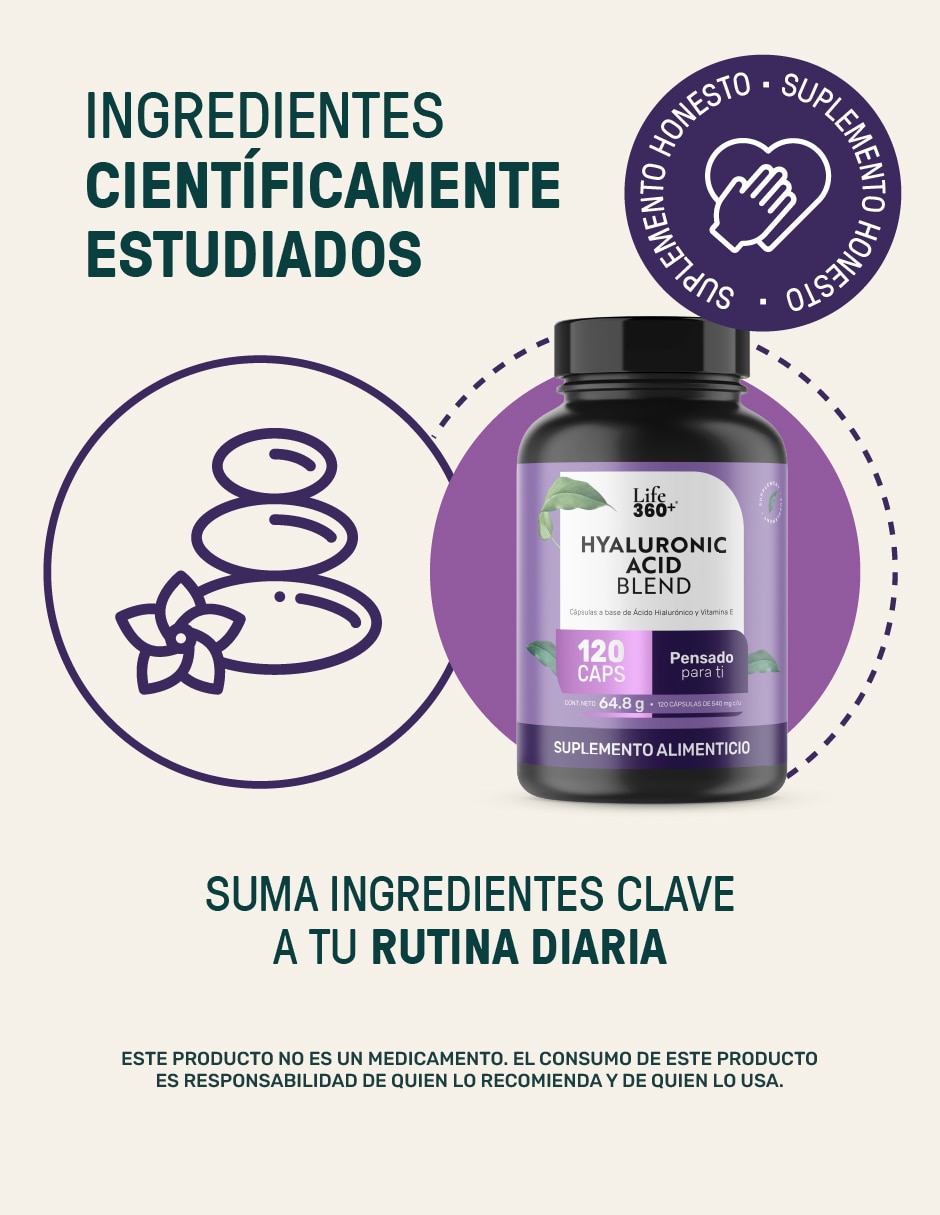 Hialu-E: Ácido Hialurónico + Vitamina E + Estearato de Magnesio Life 360+ Life360+