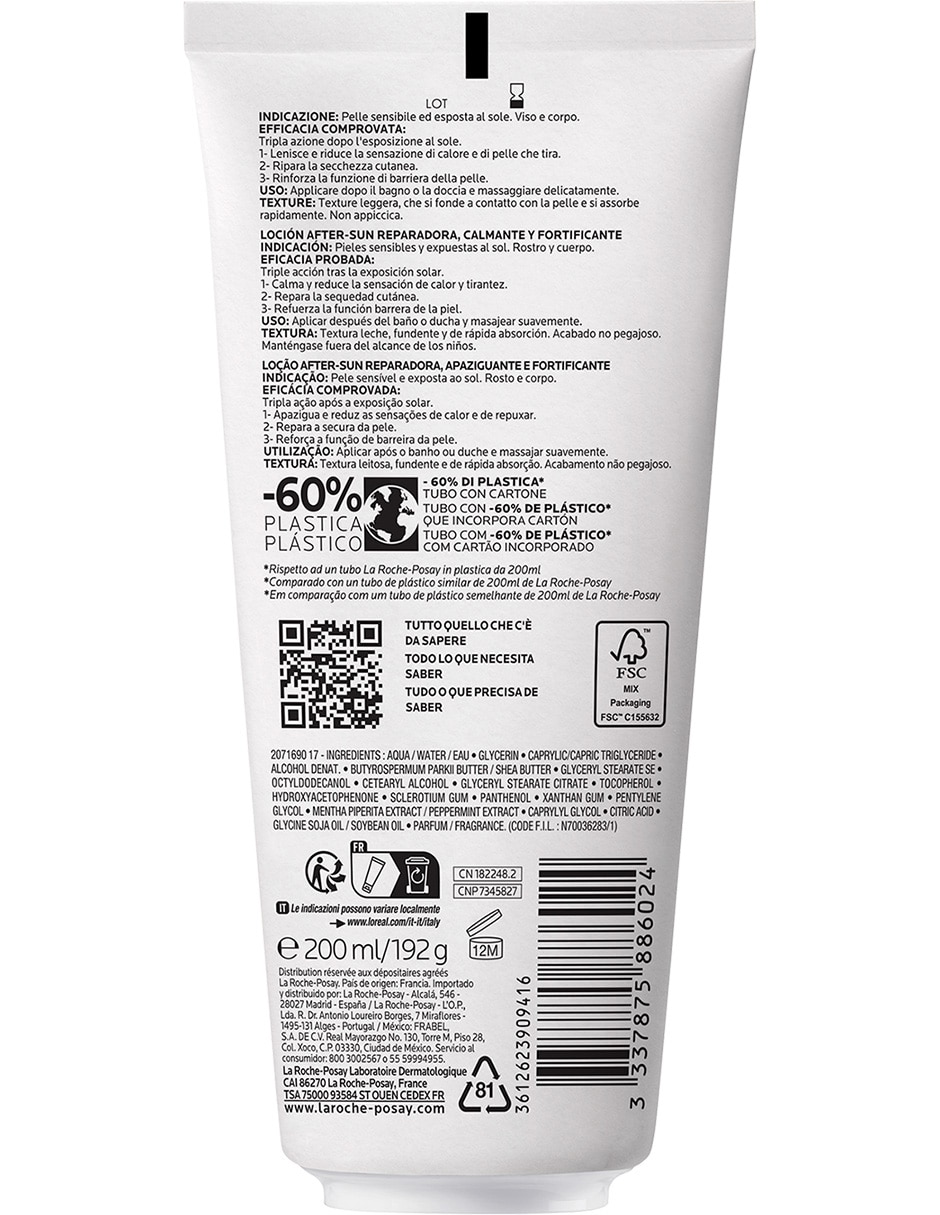 Leche corporal recomendada para hidratar de día Posthelios Leche Hidratante La Roche Posay Anthelios para piel sensible